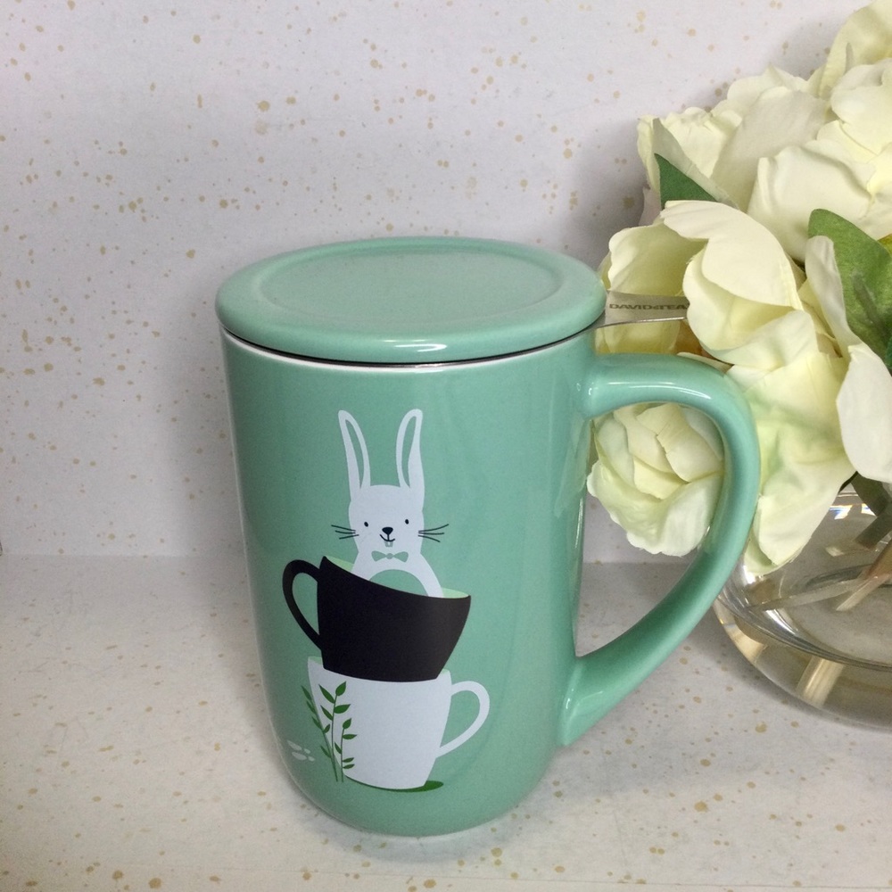 David's Tea Nordic Mug Sir Hops A Lot Bunny Rabbit Easter Teal Green Mug